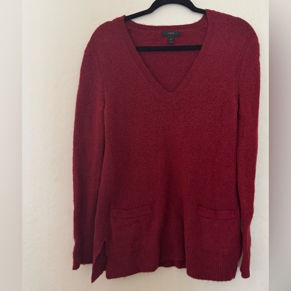J. Crew V-Neck Alpaca Blend Burgandy Red Sweater - Picture 2 of 6